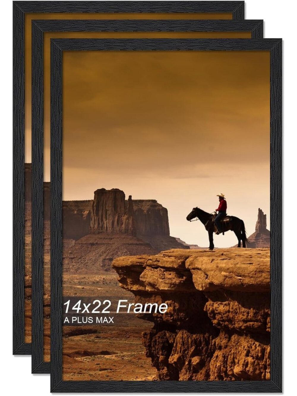 Set of 3 Black 14x22 Picture Frames - Lightweight Wood-Grain Wall Decor